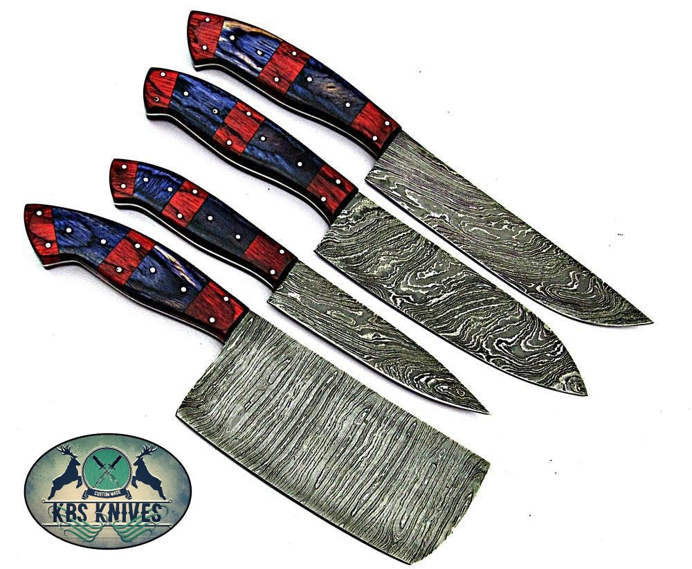 Beautiful Full Tang Custom Handmade Damascus Steel Kitchen Knives Set