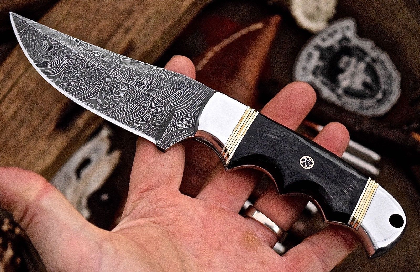Custom Handmade Deer Hunting Knife with Damascus Steel Blade