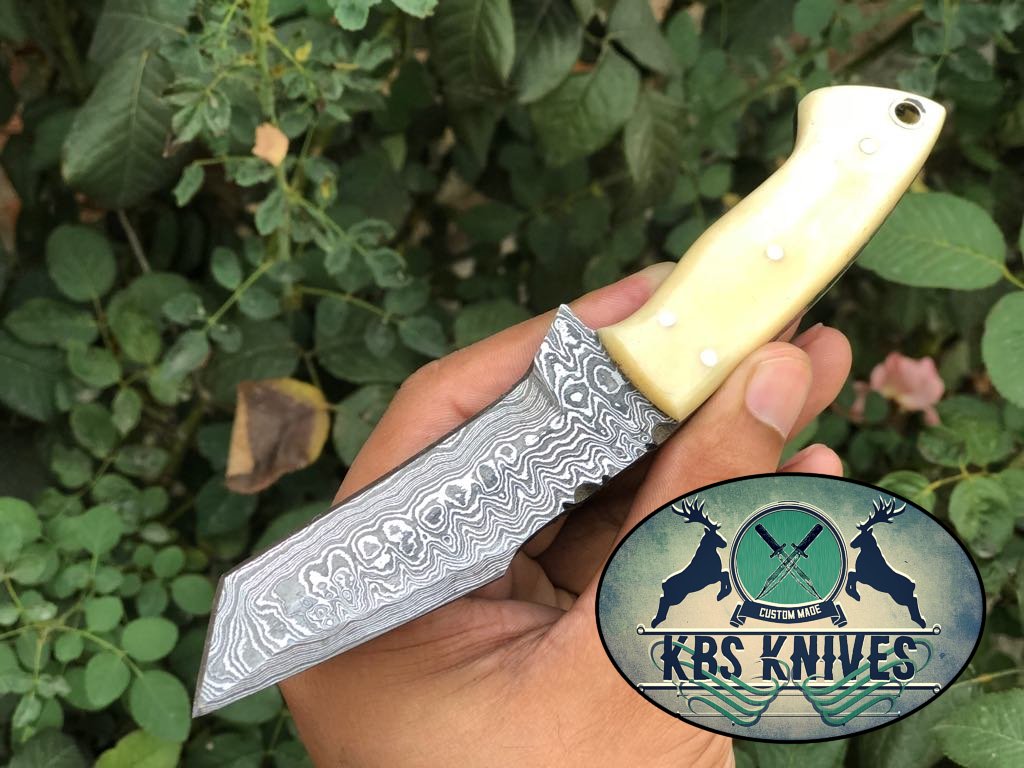 Beautiful Custom Handmade Damascus Steel EDC Tanto Blade Knife
