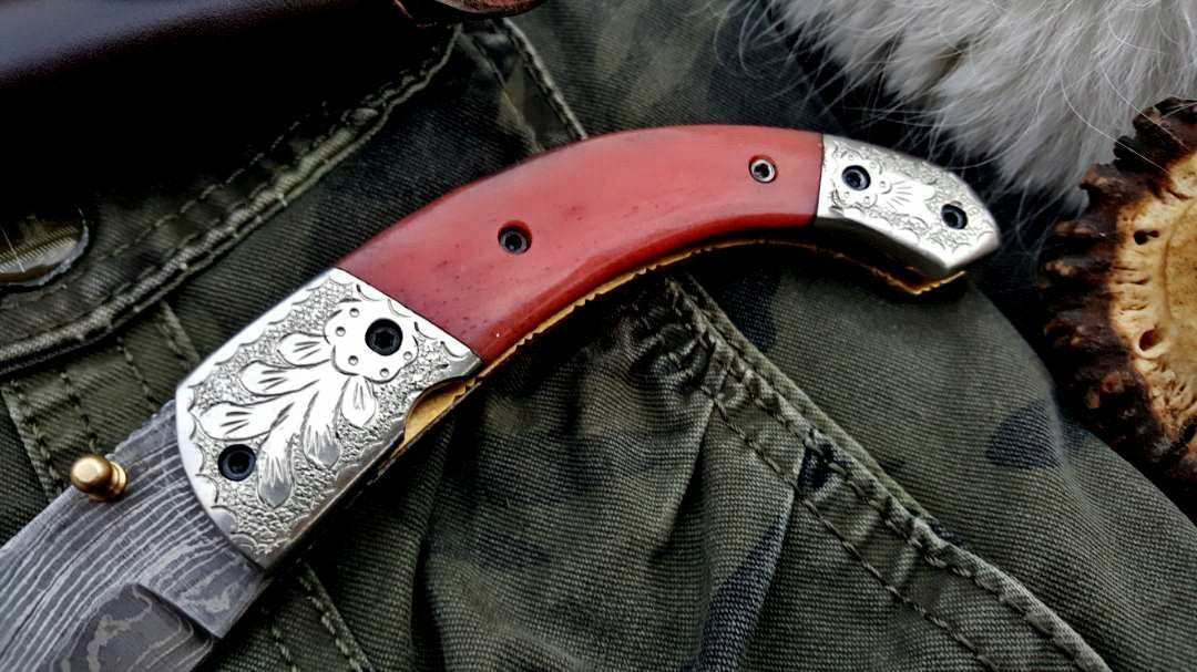 Custom Handmade Damascus Steel Folding Pocket Knife