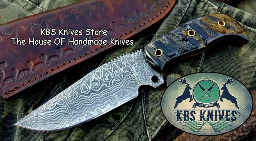 Custom Handmade Damascus Steel Hunting Skinning Camping Knife
