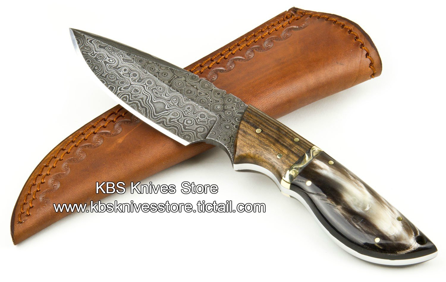 Custom Handmade Raindrop Damascus Steel Hunting Skinning Knife