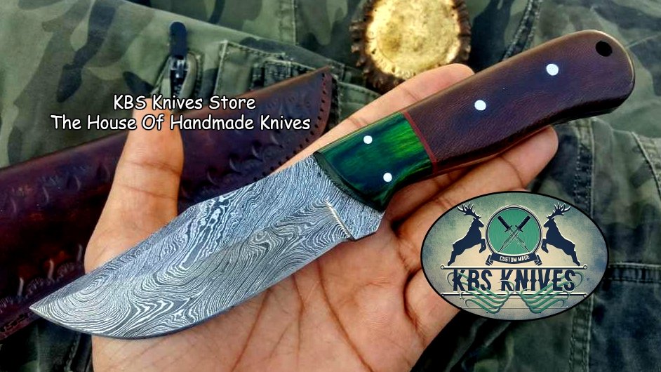 Custom Handmade Damascus Steel Hunting Skinning Camping Knife