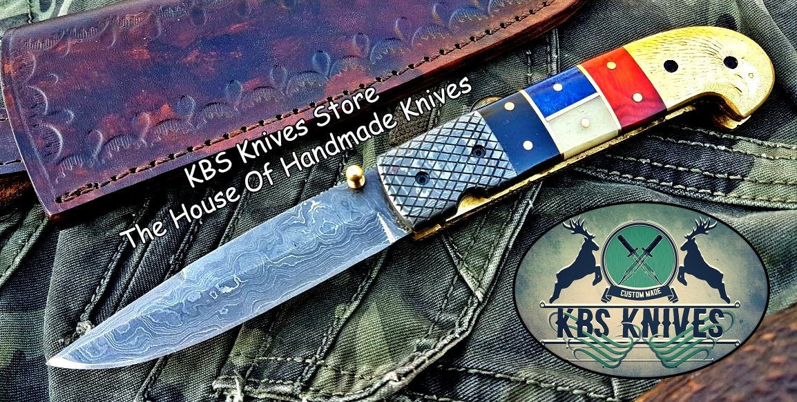 Custom Handmade Damascus Blade Folding Pocket Knife