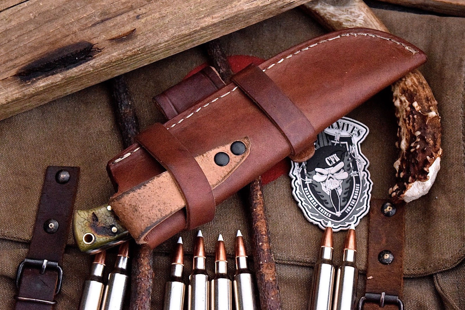 Handcrafted Deer Hunting Knife with Damascus Steel & Sheep Horn Handle