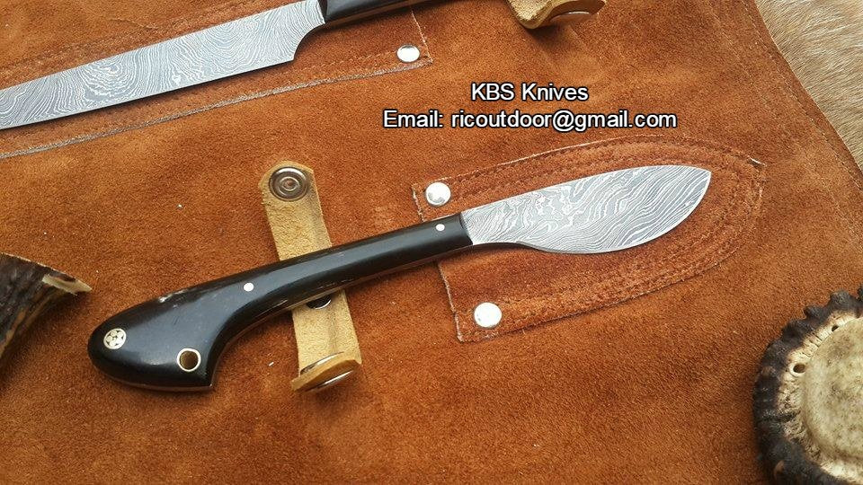 Outdoor Edge Knife Sets – 3-Piece Damascus Steel Hunting Kit with Buffalo Horn Handles