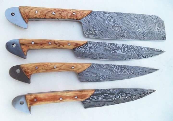 Custom Handmade Twist Damascus Steel Kitchen Knives Set