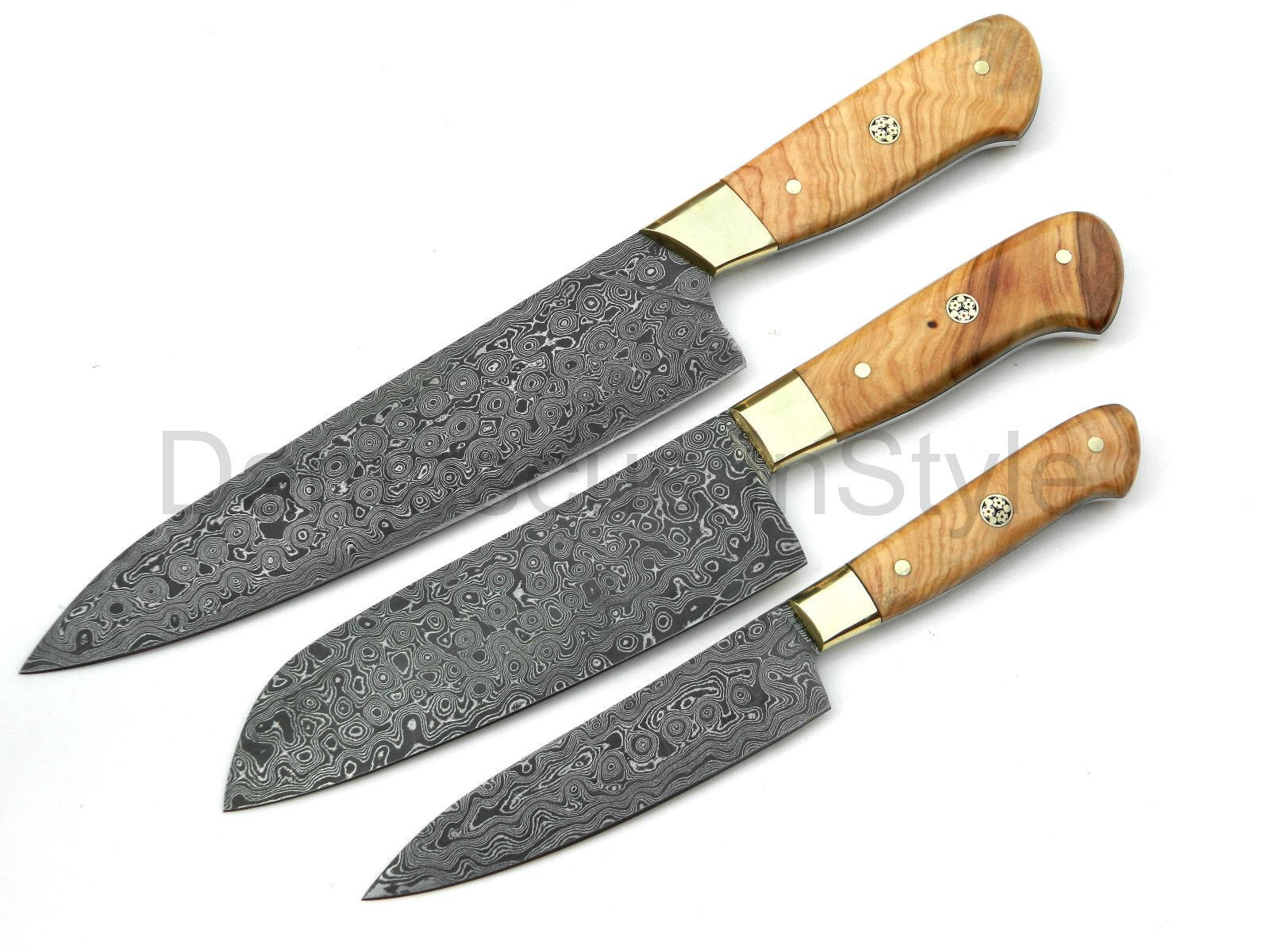 Custom Handmade Raindrop Damascus Steel 3/Pcs Kitchen/Chef knives Set