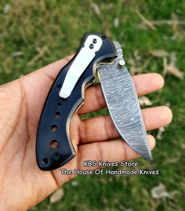 Custom Handmade Damascus Blade EDC Folding Pocket Knife With Pocket Clip