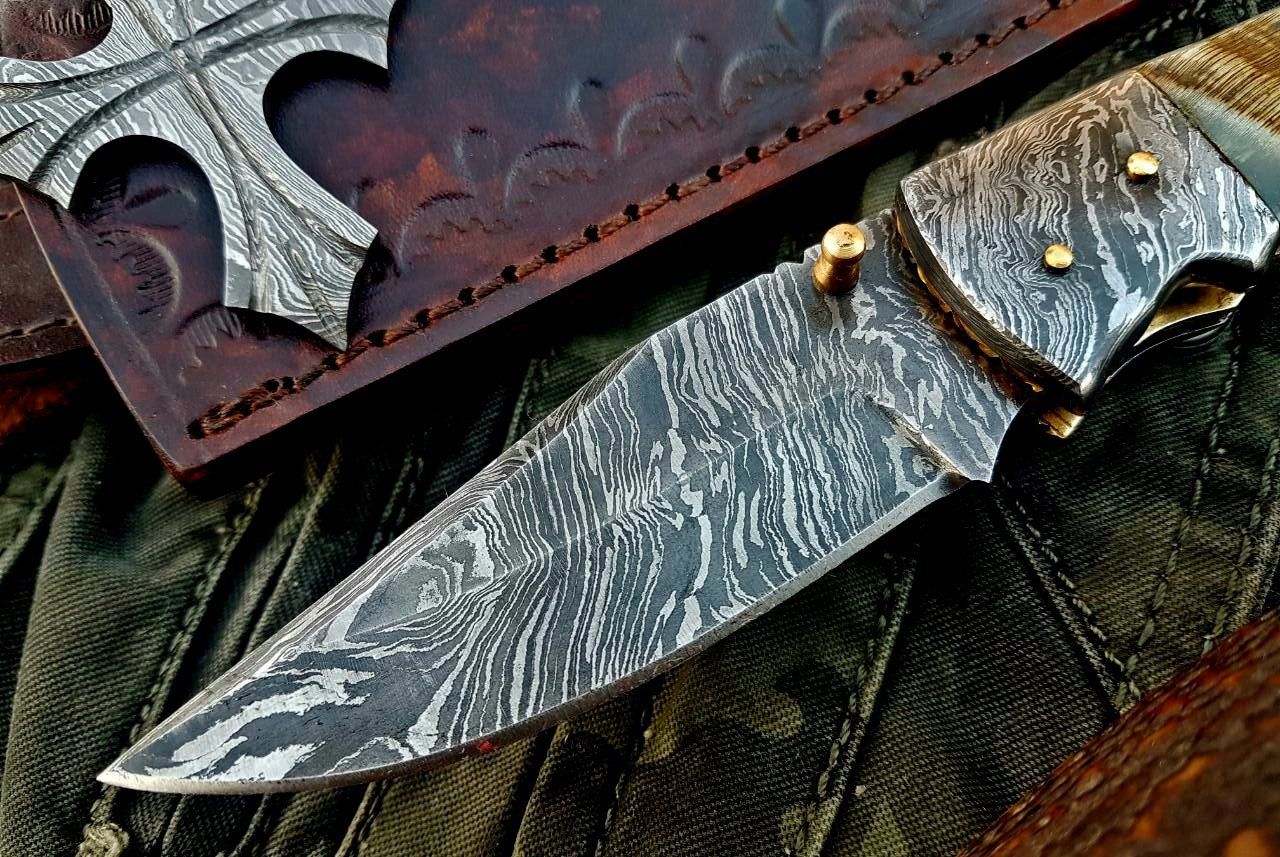 Custom Handmade Damascus Steel Folding Knife