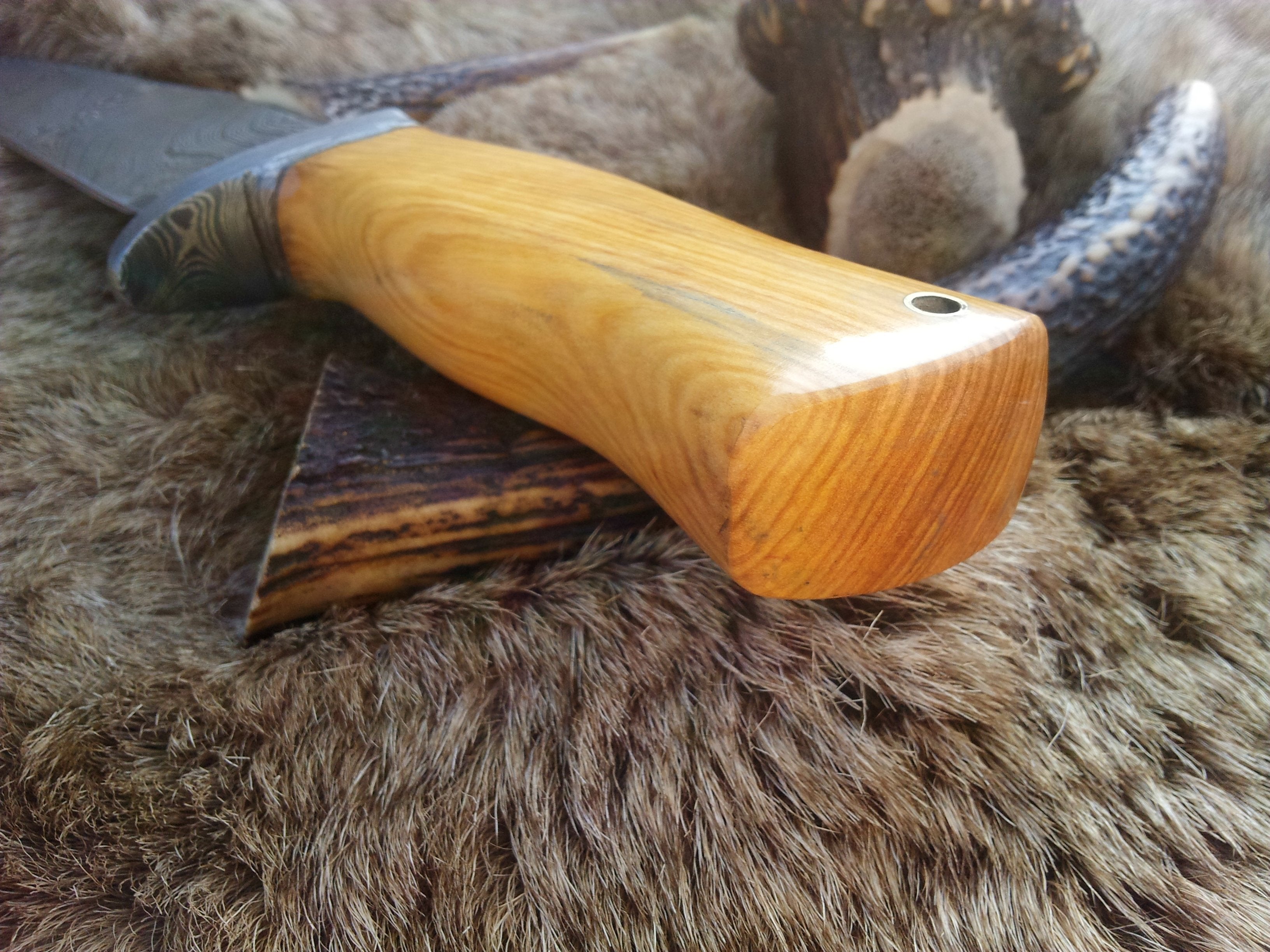 Custom Handmade Damascus Hunting Knife | Olivewood Handle with Damascus Guard | 12 Inches | Leather Sheath | KBS Knives