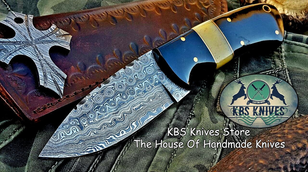 Custom Handmade Raindrop Damascus Steel Skinning Knife