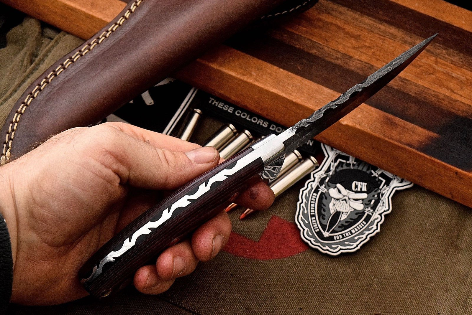 Custom Handmade Damascus Steel Red Micarta Skinning/Camping/Hunting Knife