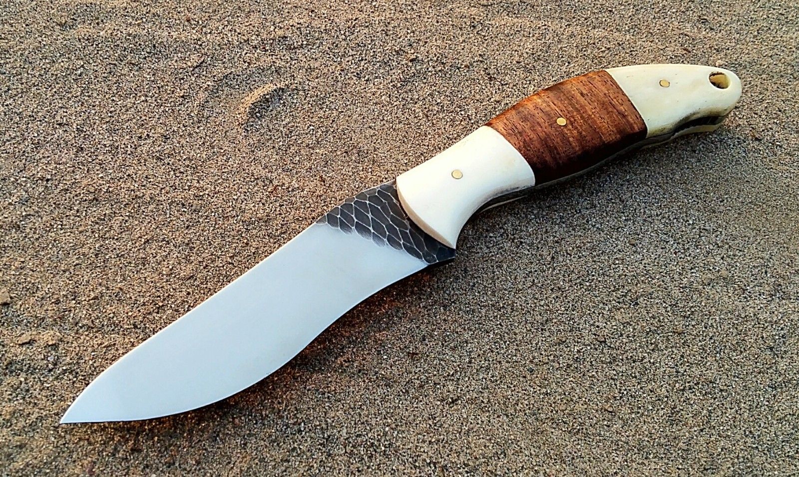 Custom Handmade Hunting Knife with Stone Texture Blade
