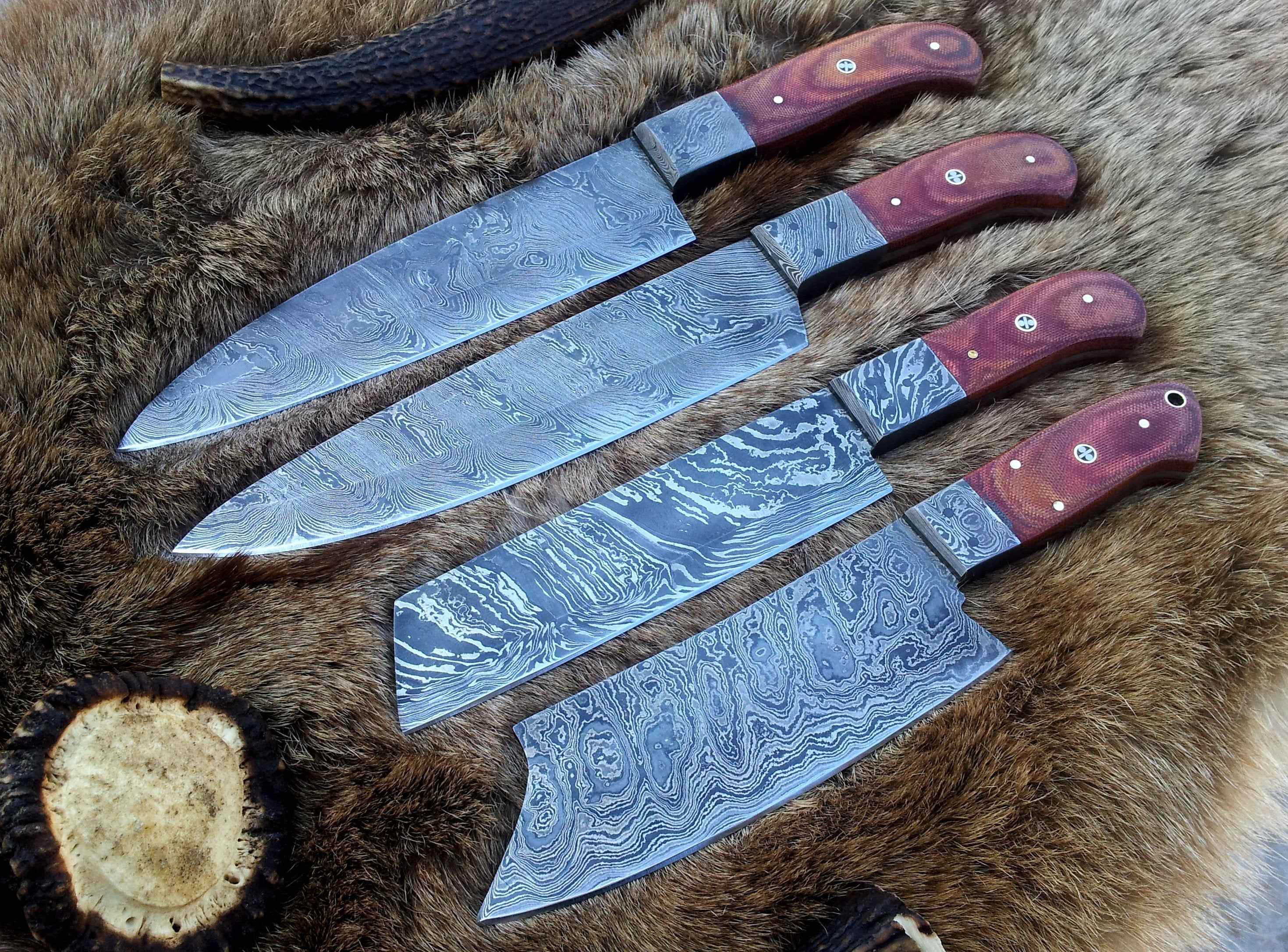 Damascus Hand Made Kitchen Knives Set
