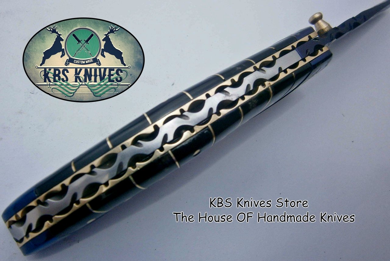 New Custom Handmade Patina-Color Damascus EDC Folding Knife