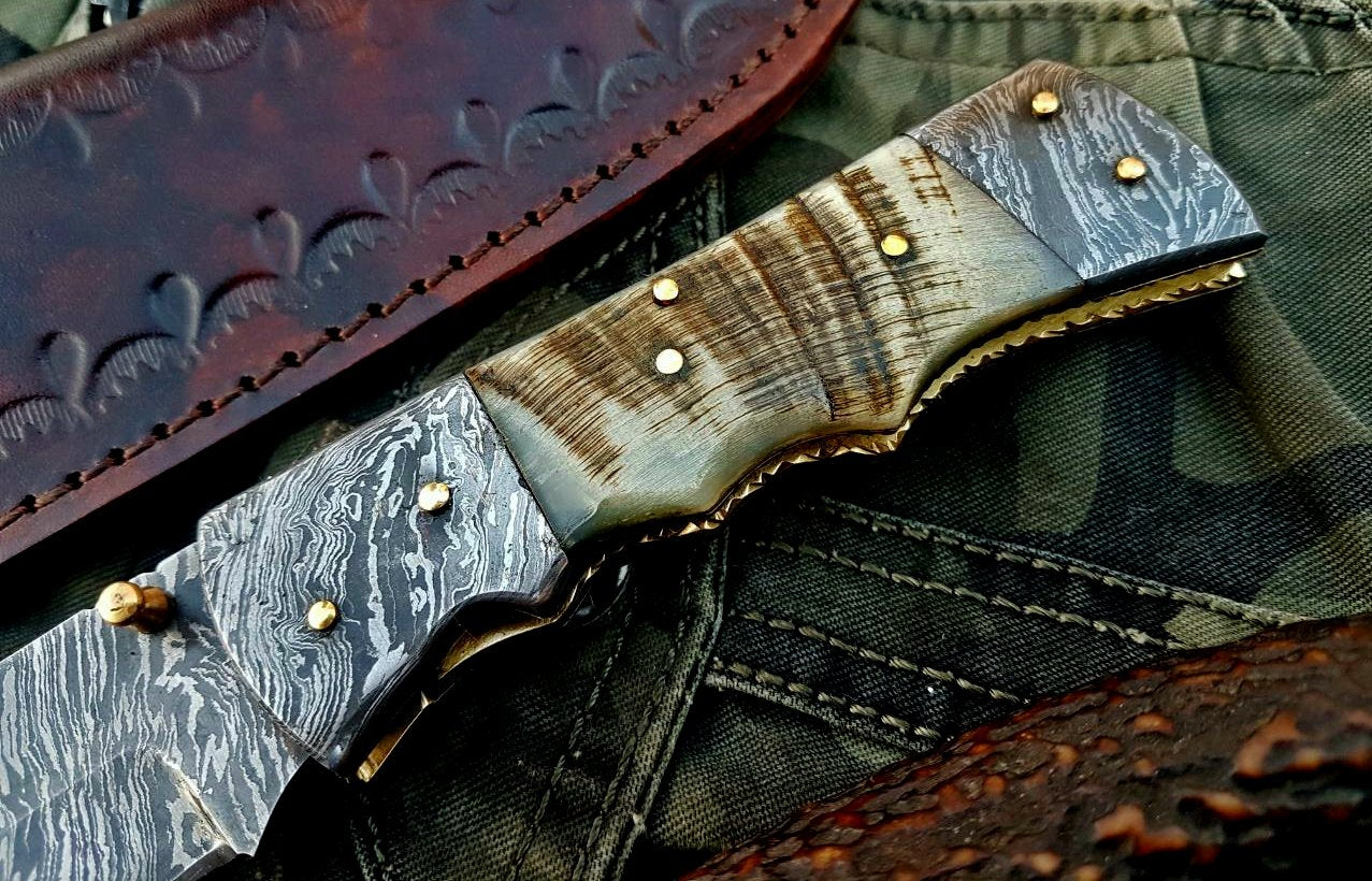 Custom Handmade Damascus Steel Folding Knife