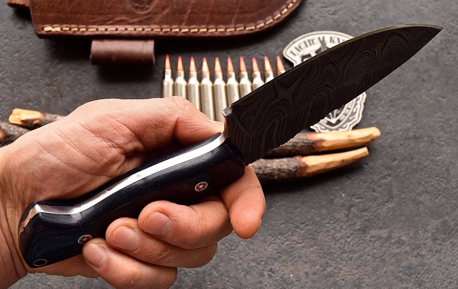 Custom Handmade Twist Damascus WIDE Deer - Elk Hunting Skinner EDC Knife