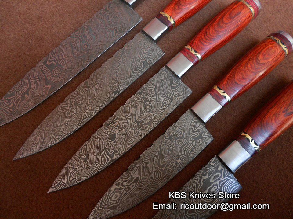 Hand Made Damascus Kitchen Knives Set
