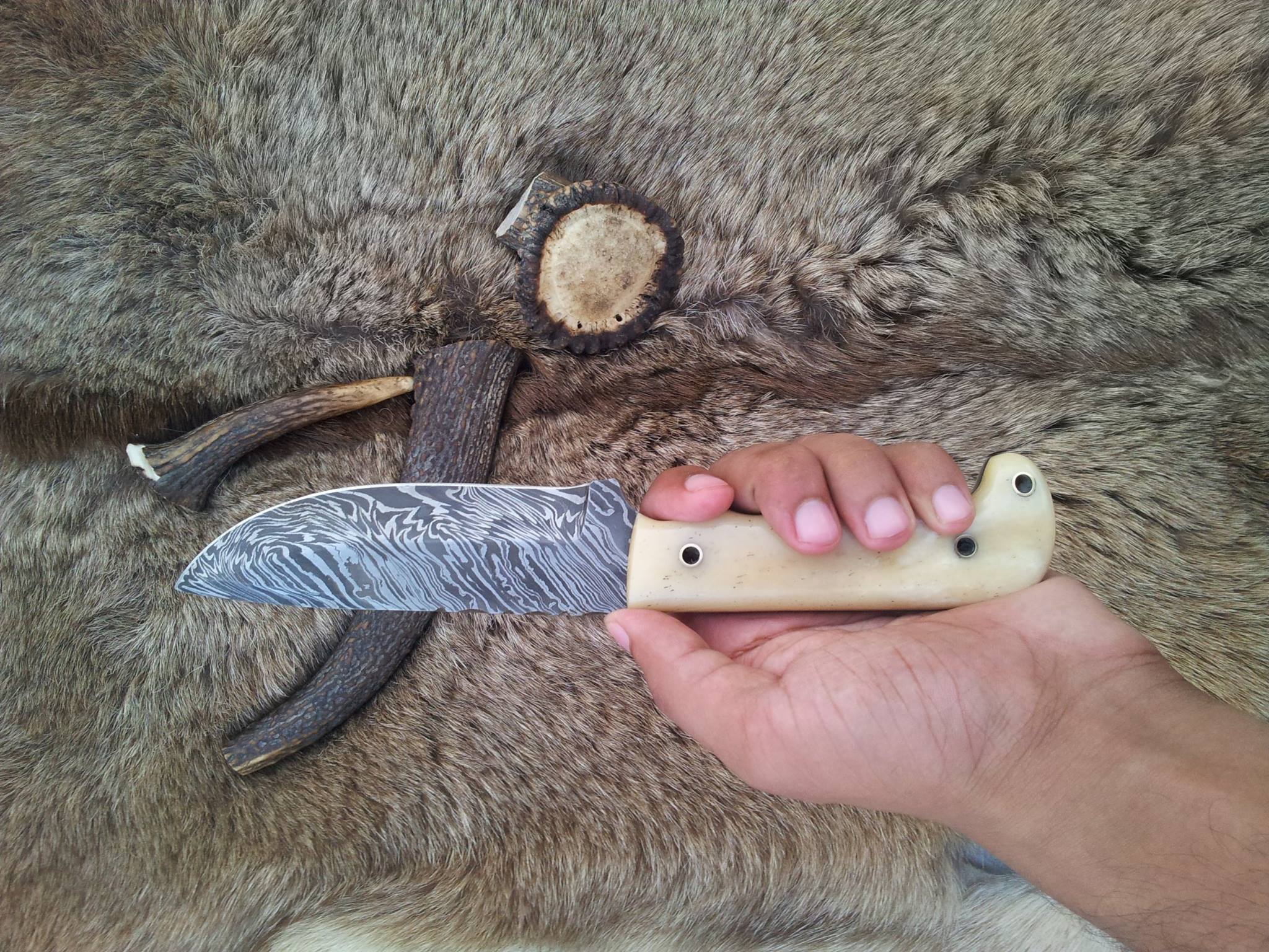 The Wilderness Edge: Custom Handmade Damascus Steel Outdoor Hunting Knife | Bone Handle | 10 Inches | KBS Knives