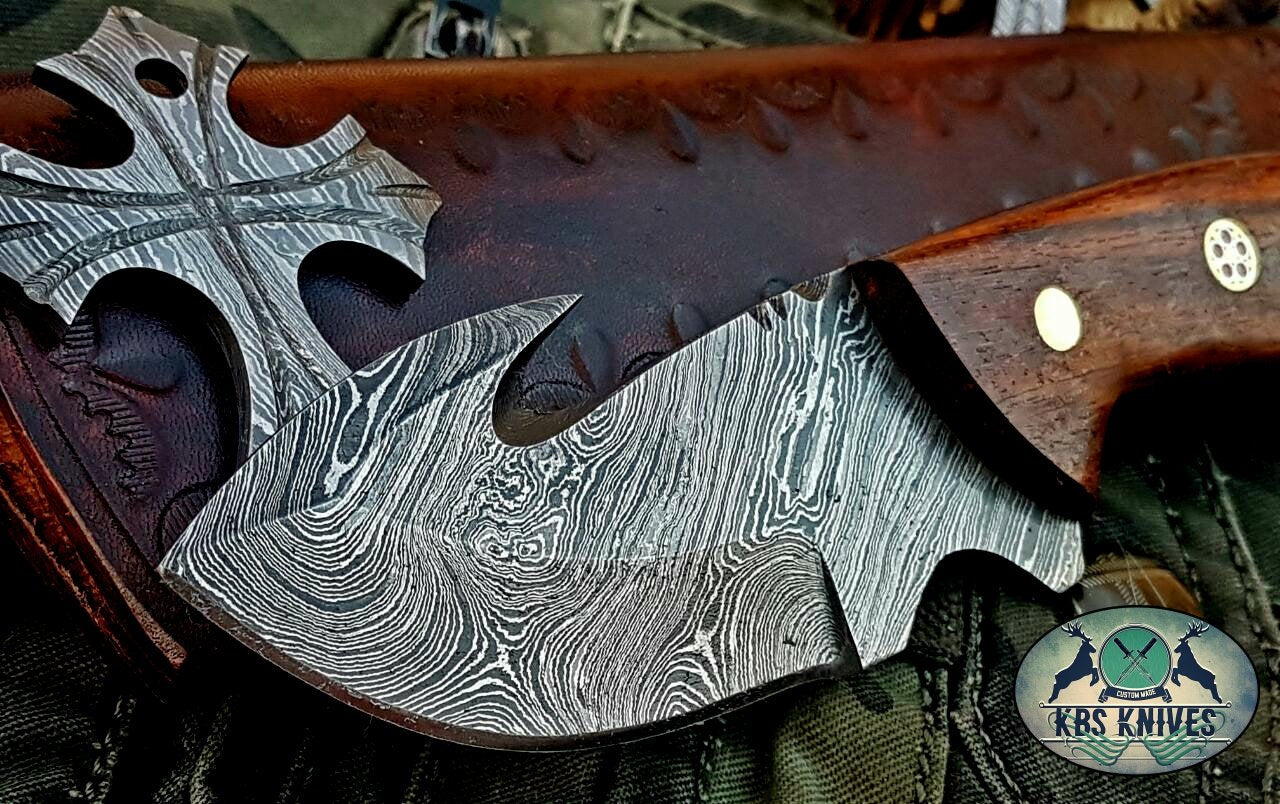 Custom Handmade Damascus Steel Guthook Skinning Knife