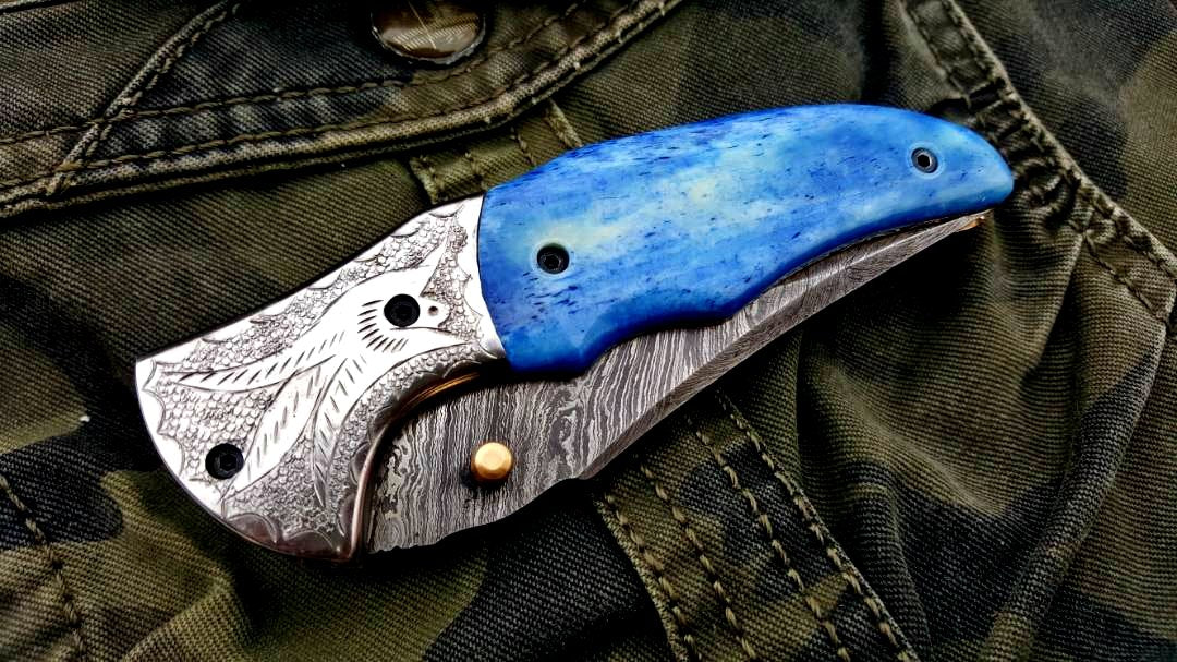 Custom Handmade Damascus Steel Folding Pocket Knife