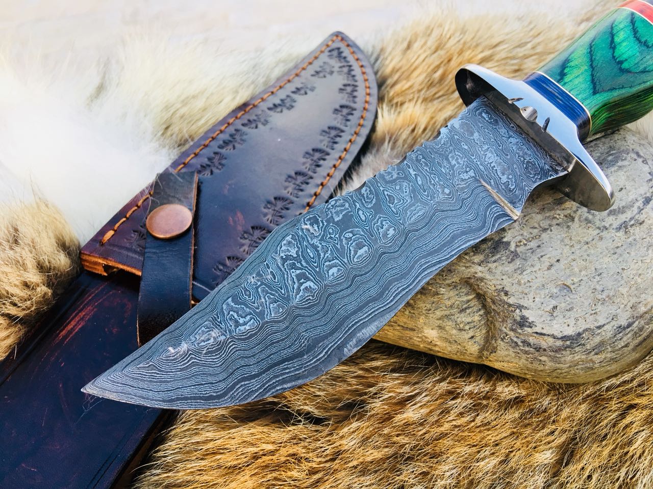 Custom Handmade Hunting Knife with Damascus Steel Blade