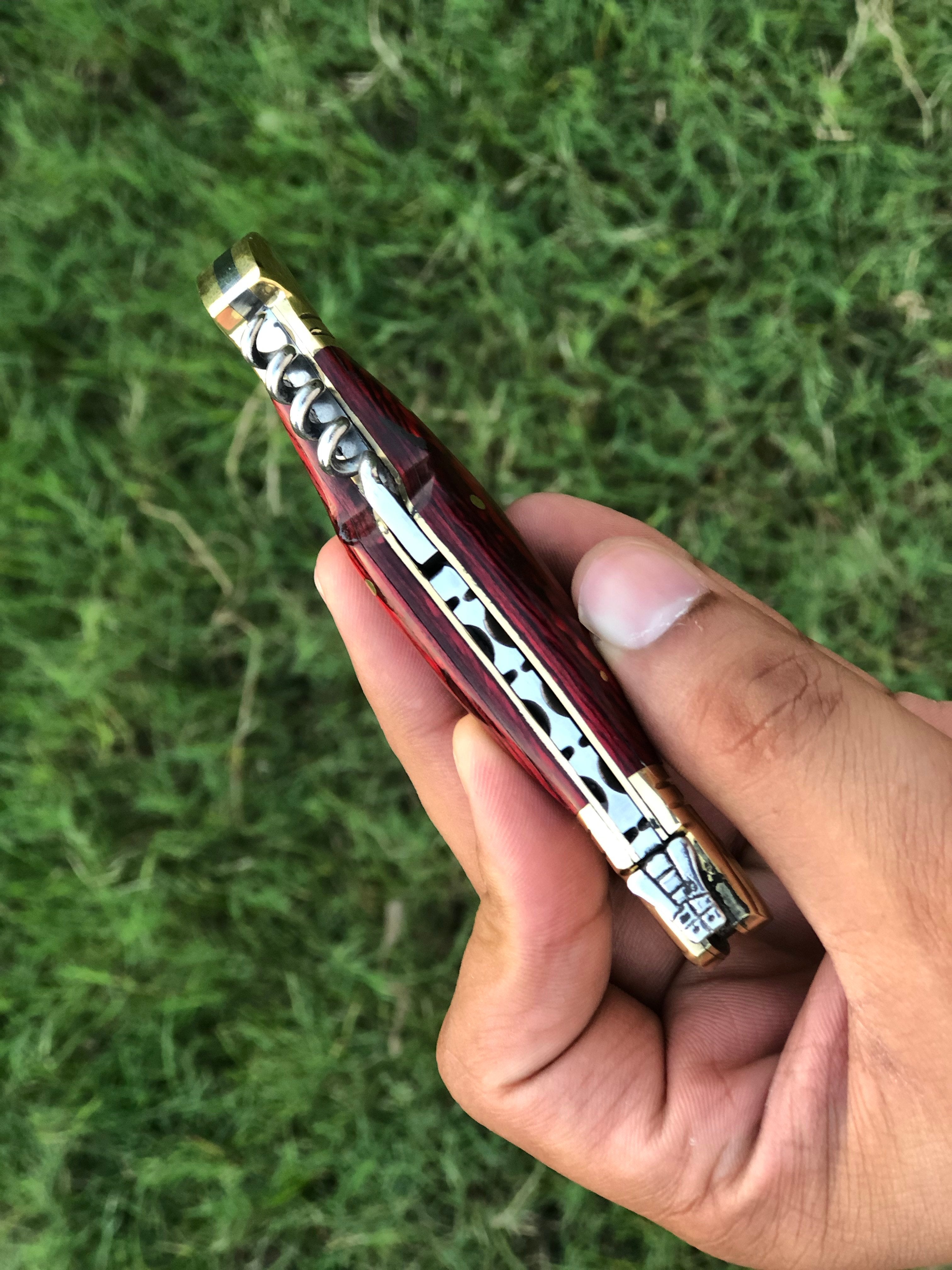 New Custom Handmade Damascus Steel Steak Blade Pocket Knife With Corkscrew Wine Opener