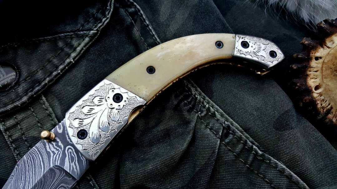 Custom Handmade Damascus Steel Folding Pocket Knife