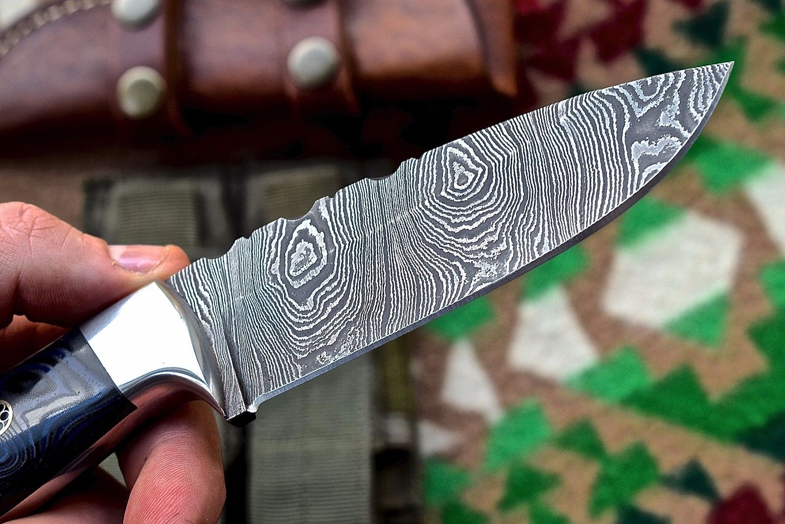 Custom Handmade Damascus Bushcraft Hunting Skinning Skinner Micarta Knife