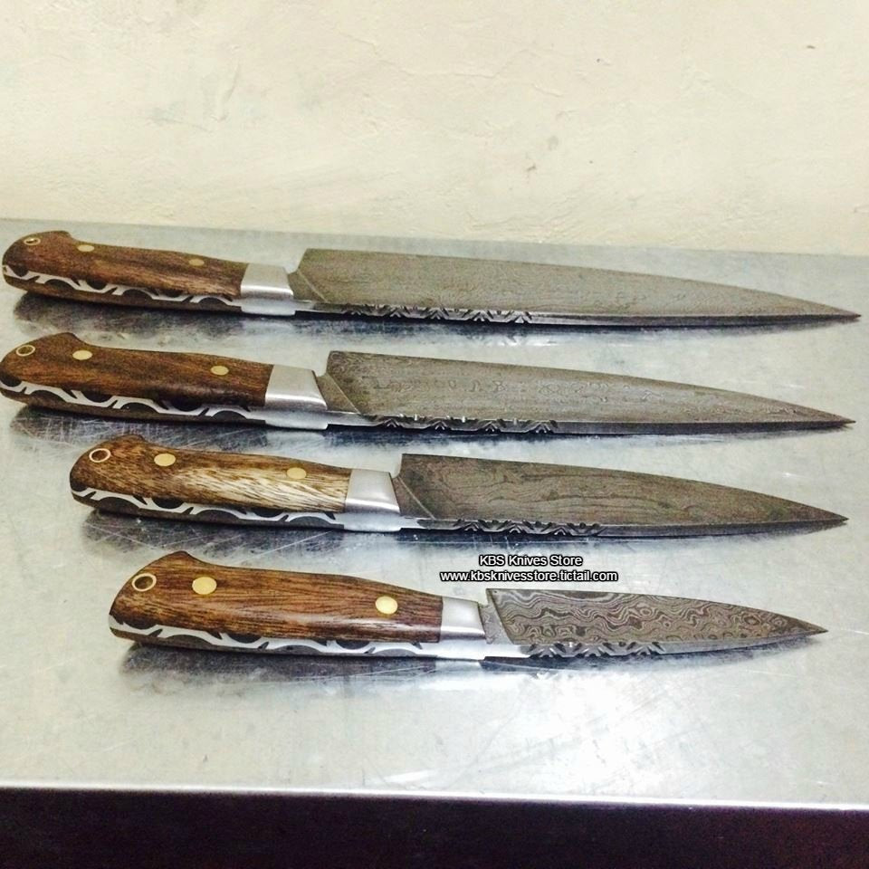 Custom Handmade Damascus Steel Chef/Kitchen Knives Set
