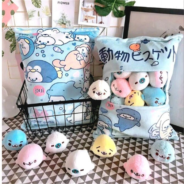 Snack Bag Plush Pillow – Soft Stuffed Toy with 8 Mini Plush Snacks