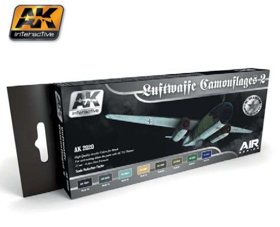 AK Interactive 2020 Air Series: Luftwaffe Camouflages Vol.2 Acrylic Paint Set (8 Colors) 17ml Bottles