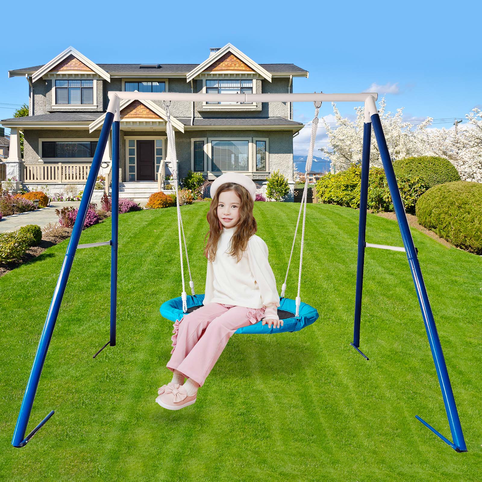 Metal Swing Set for Kids – Outdoor Playground Equipment with Disc Swing