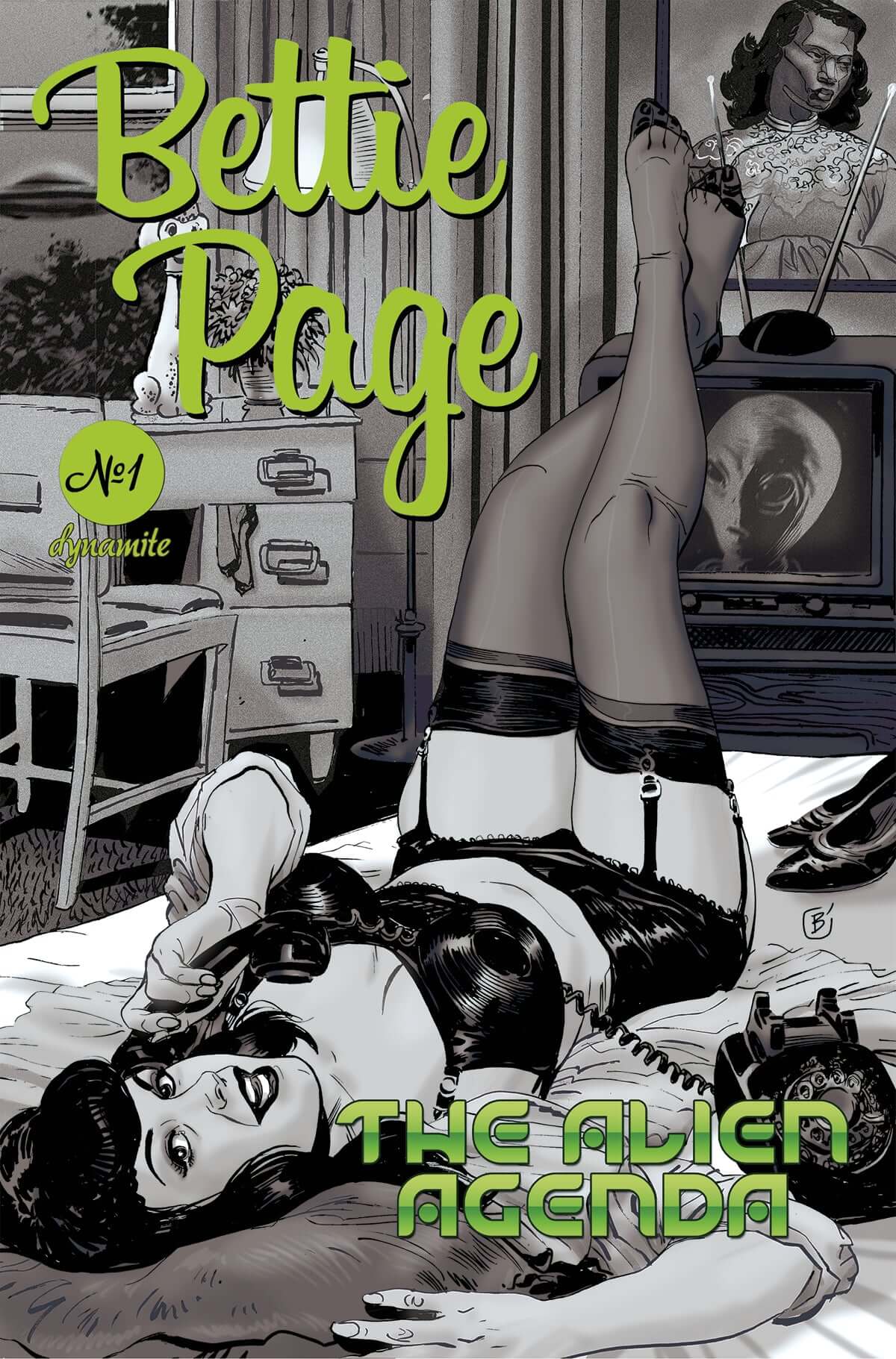 Bettie Page Alien Agenda #1 H 1:20 Jimmy Broxton B&W Variant (03/09/2022) Dynamite