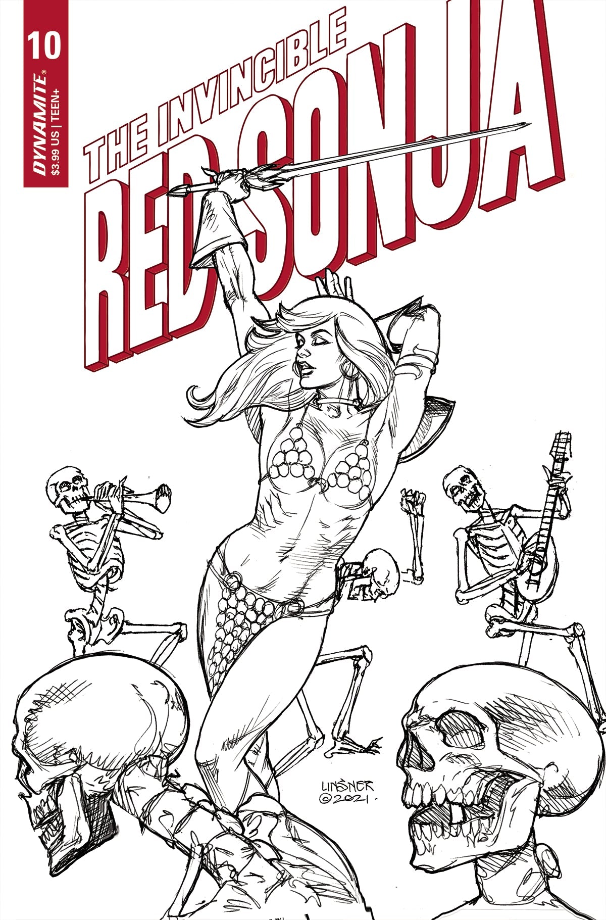 Invincible Red Sonja #10 I 1:25 Joseph Michael Linsner B&W Variant (09/07/2022) Dynamite