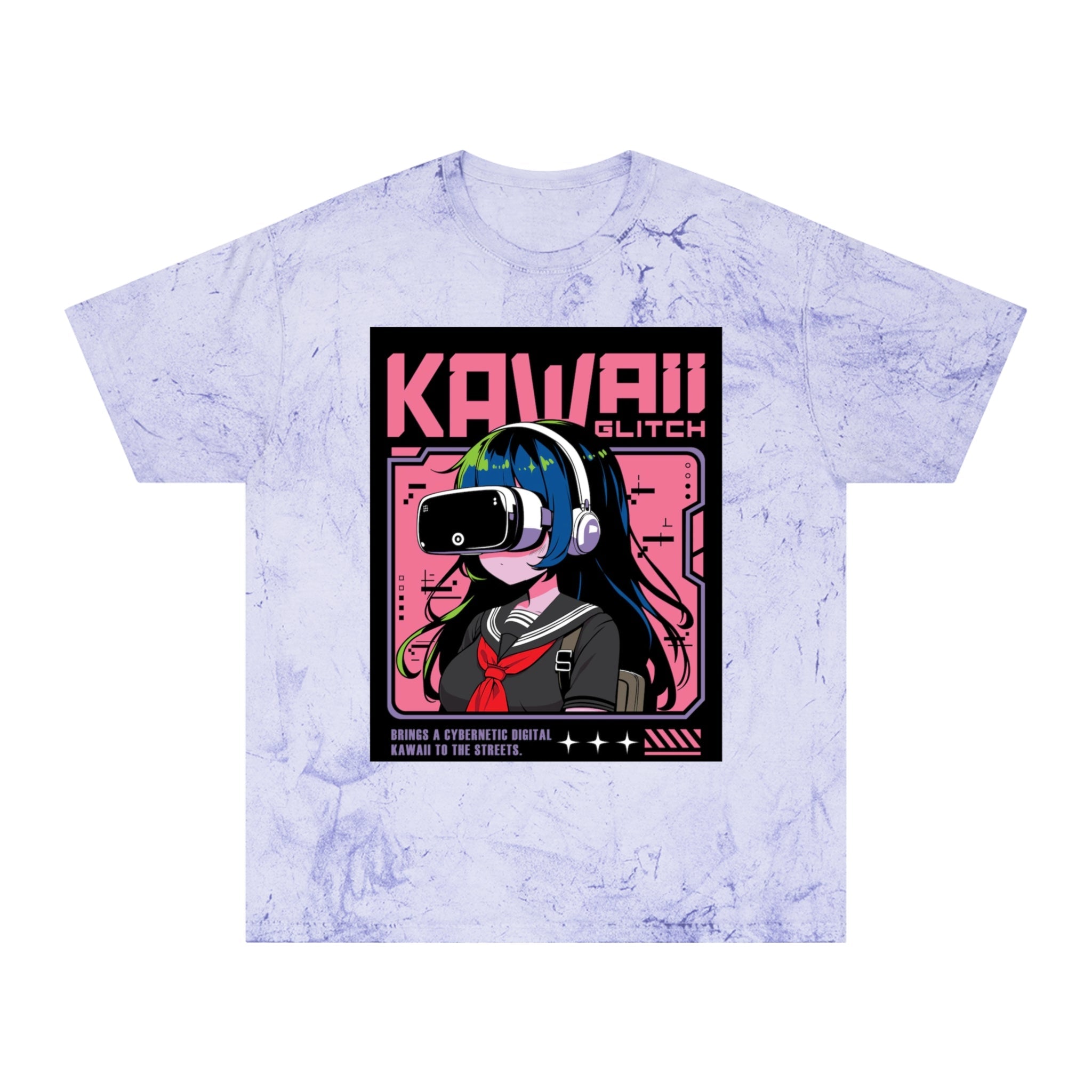 Kawaii Glitch T-Shirt, Anime Fan Apparel, Retro VR Graphic Tee, Unisex Casual Wear, Gamer Gift, Unique Color Blast Shirt