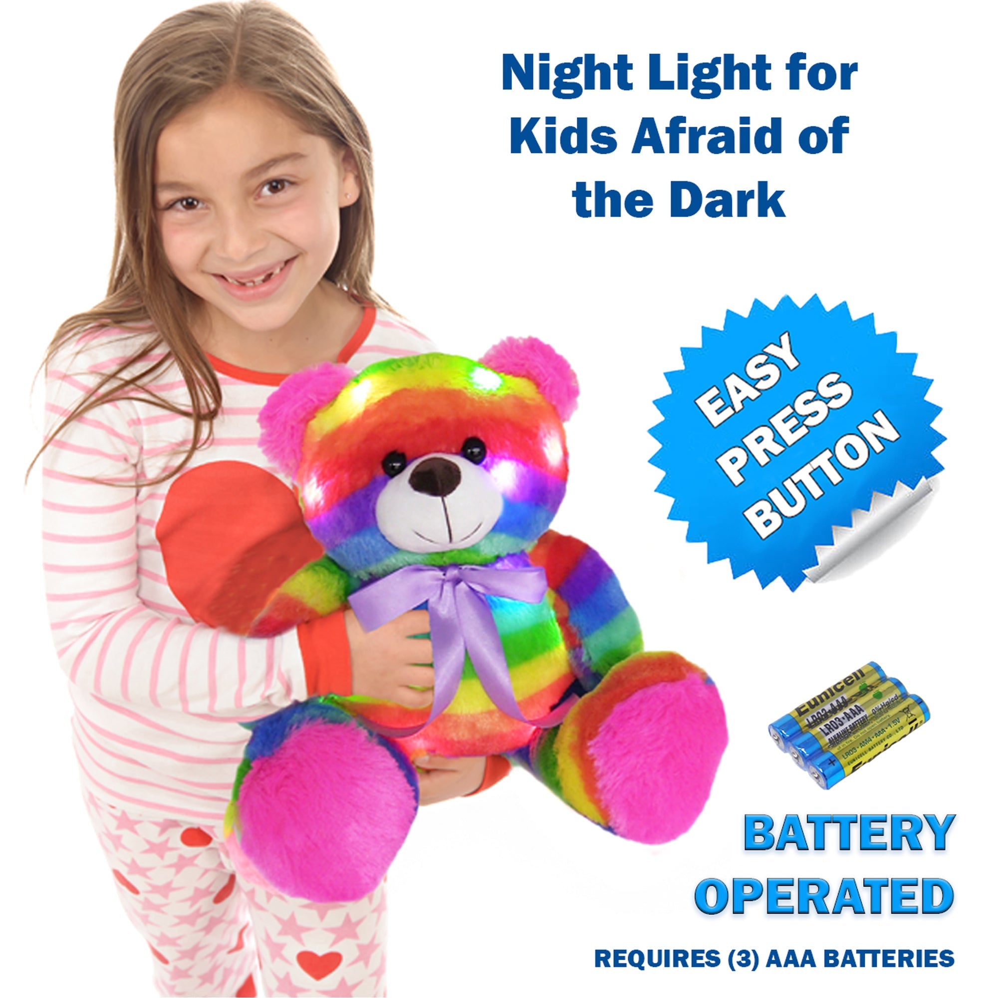Rainbow Lites Teddy Bear Glow Plush LED Night Light Up Stuffed Animal (16 inch, Batteries Included)