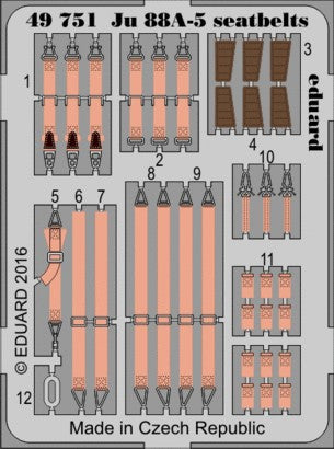 Eduard 49751 1/48 Aircraft- Ju88A5 Seatbelts for ICM (Painted)