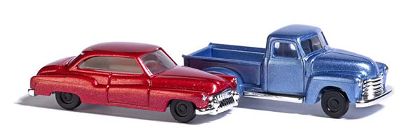 Busch 8349 N Scale 1950s Chevy Pickup & Buick 2-Door Set - Assembled