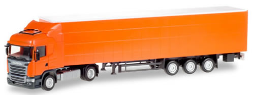 Herpa 307451 HO Scale Mercedes-Benz Actros Tractor w/Curtain Trailer - Assembled -- Orange