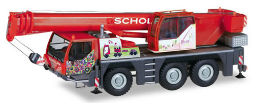 Herpa 309110 HO Scale Liebherr 1045/1 Mobile Crane - Assembled -- Scholpp Kids (red, black, German Lettering)