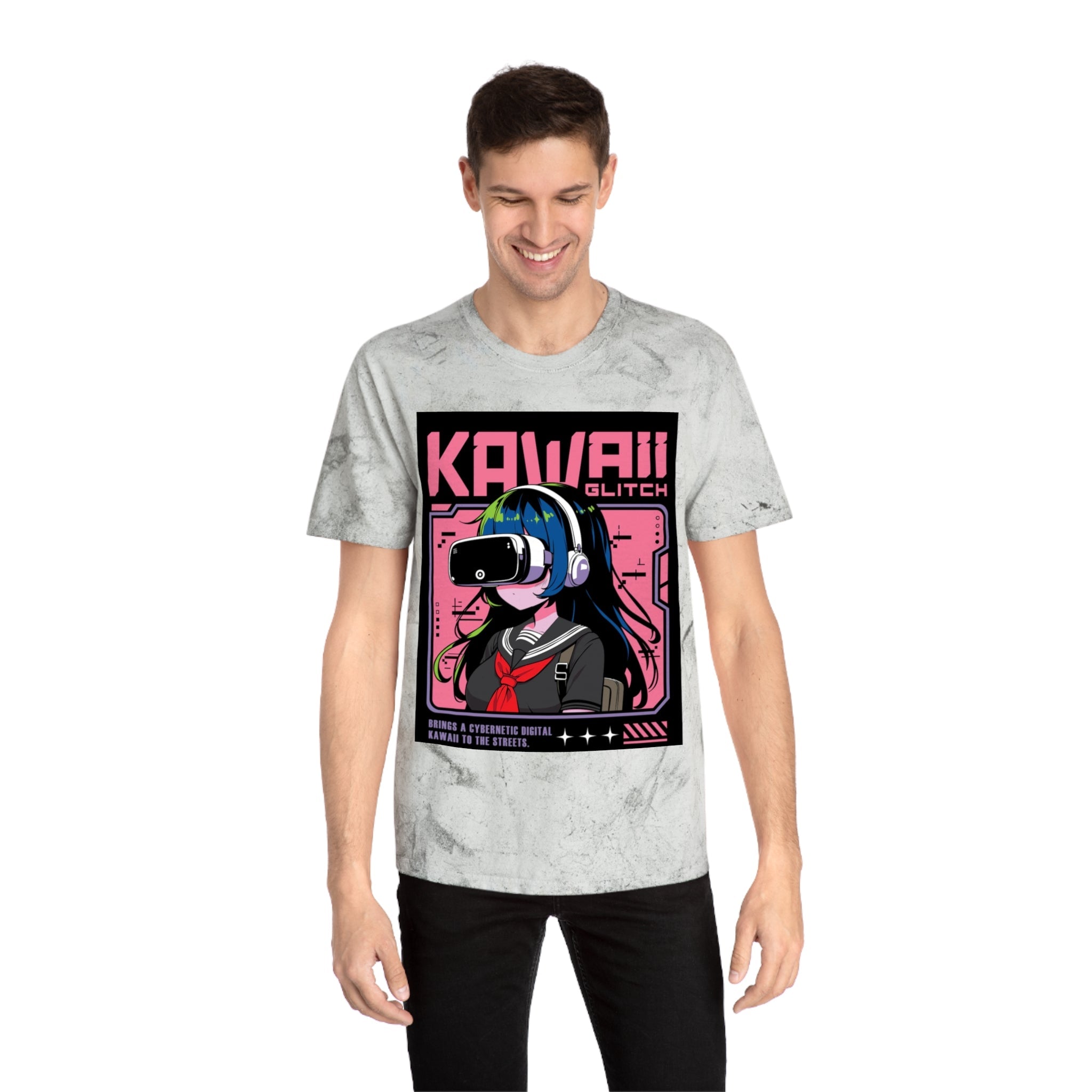 Kawaii Glitch T-Shirt, Anime Fan Apparel, Retro VR Graphic Tee, Unisex Casual Wear, Gamer Gift, Unique Color Blast Shirt