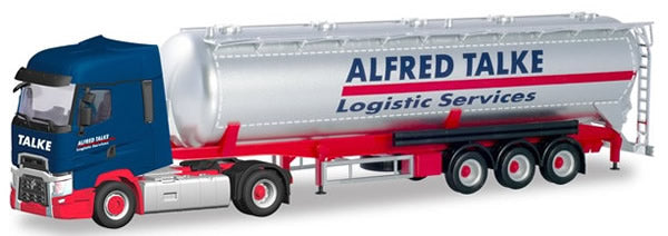 Herpa 310611 HO Scale Renault T Tractor with Silo Trailer - Assembled -- Alfred Talke (blue, gray, white, English Lettering)