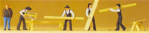 Preiser 10376 HO Scale People Working -- Carpenters & Accessories pkg(5)