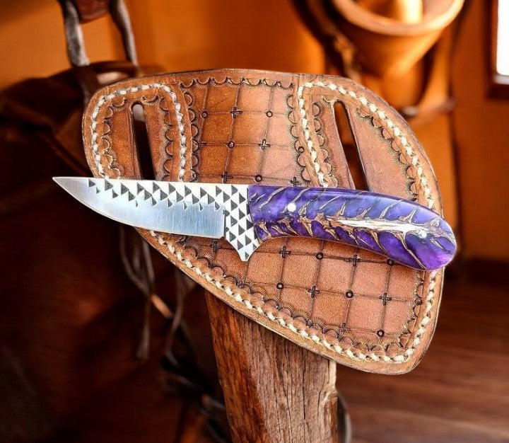 Farriers Rasp for Sale – 7.25" Rasp Steel Blade with Pine-Cone Purple Resin Handle & Western Sheath