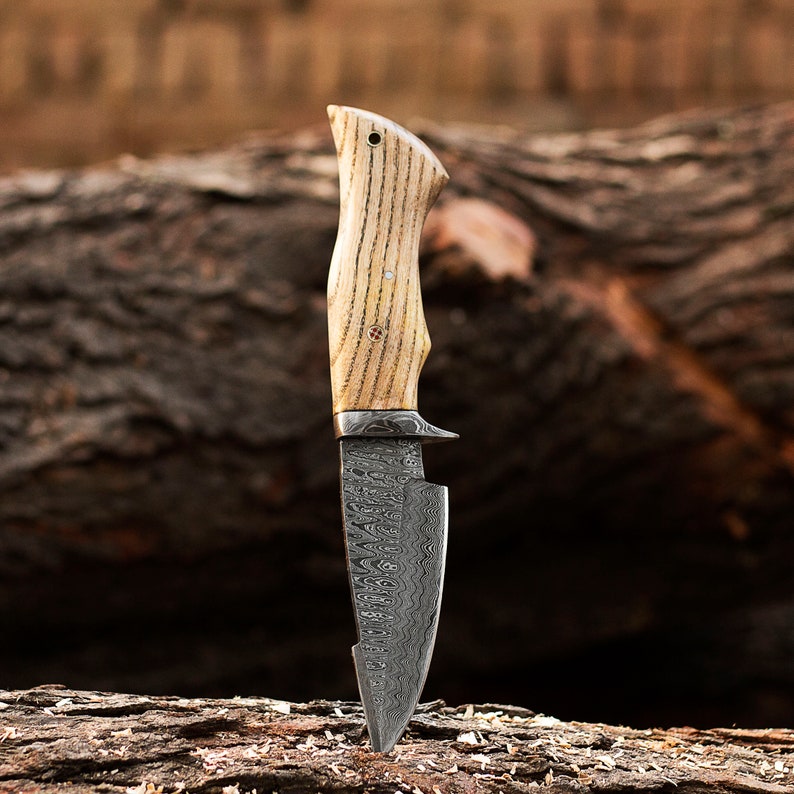 The Wilderness Elegance: 10-Inch Hunting Knife with Damascus Steel Blades, Walnut Wood Handle, and Damascus Guard