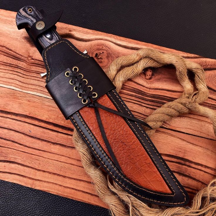 Wild Frontier: Hunting Bowie Knife with D2 Steel Blade, Exotic Wood Handle, Steel Guard, and Leather Sheath