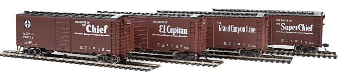 Walthers Mainline 910-51401 HO Scale 40' Pullman-Standard PS-1 Santa Fe Slogan Boxcar 4-Pack - Ready to Run -- Set #2 - #276660, #276600, #276727, #276536