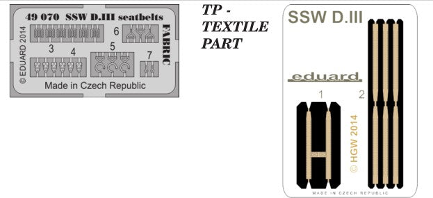 Eduard 49070 1/48 Aircraft- SSW D III Seatbelts Fabric-Type for EDU (Painted) (D)